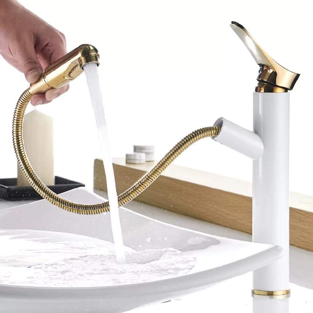 Faucet Faucet All Copper Faucet Brass Pull-Out Spray Chrome Finish Basin Faucet/Pull-Out Spout Hot and Cold Basin Mixer in Bathroom/Extended hos-High Size