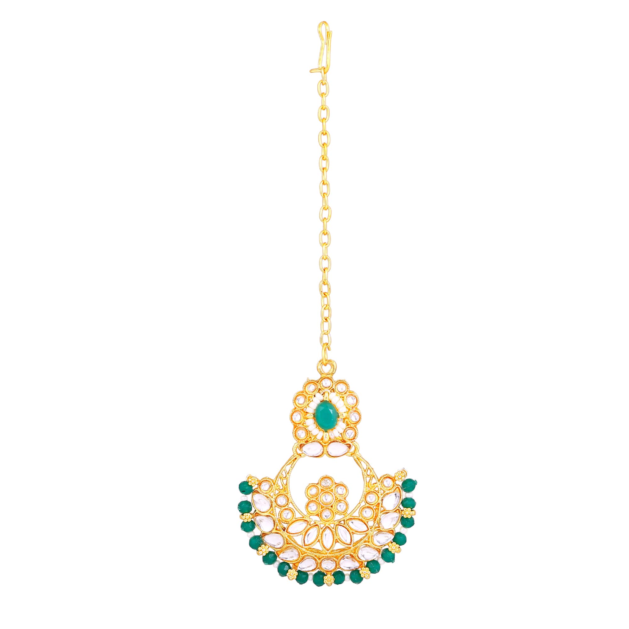 Crystal Cluster Choker Necklace Set with Maang Tikka