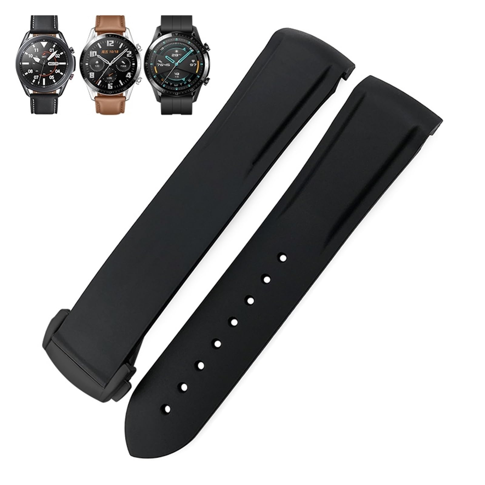 Gumowy pasek do zegarków 22mm 20mm zakrzywiony koniec silikonowy pasek pasuje do zegarka Omega x Seamaster Speedmaster AT150 De Ville pasek do zegarka z tkaniny(Black black,20mm)