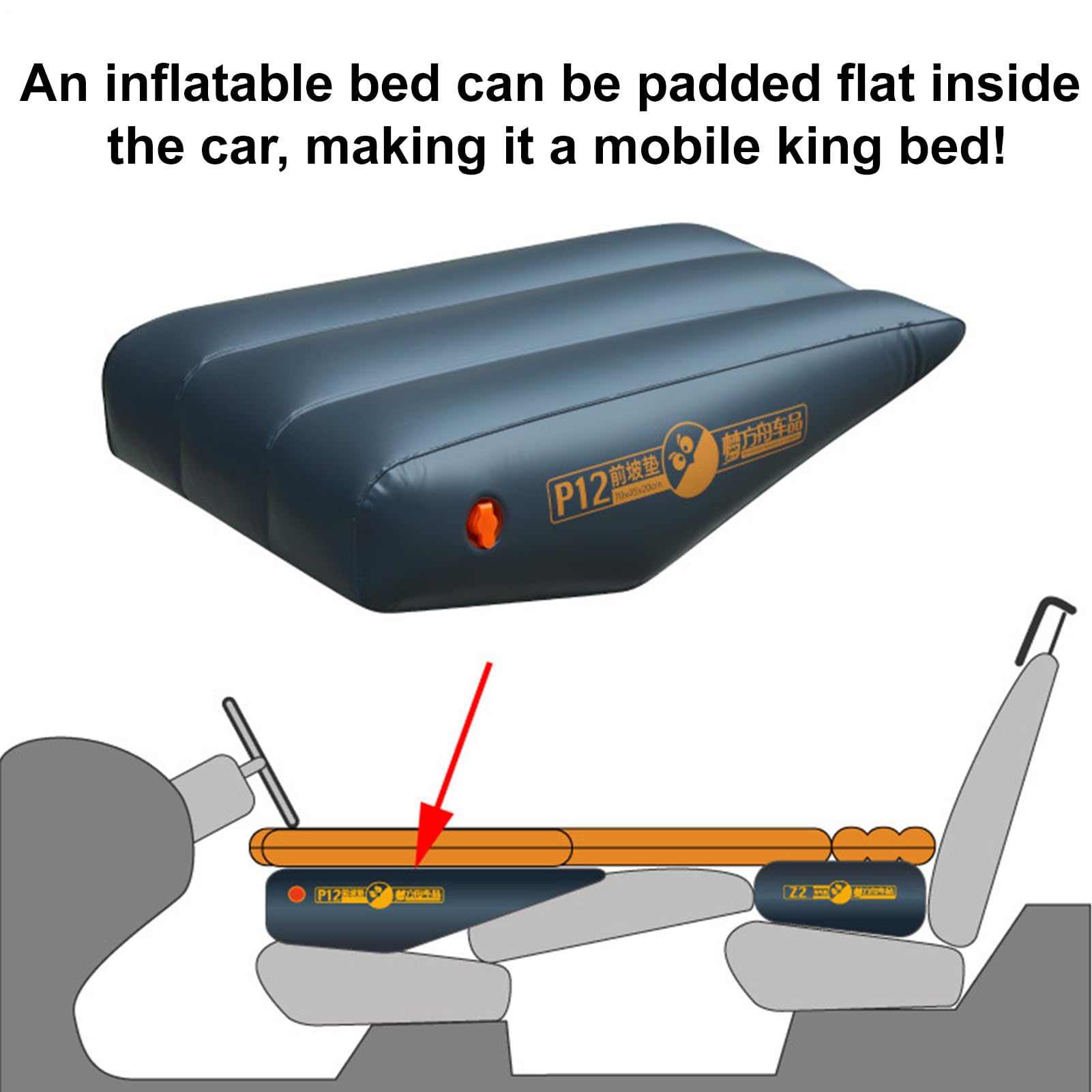 Cuscinetto gonfiabile per pendenza anteriore per auto: materasso ad aria in PVC a prova di perdite per sedile posteriore per auto | Gamba gonfiabile spessa per dormire, viaggiare, campeggio,