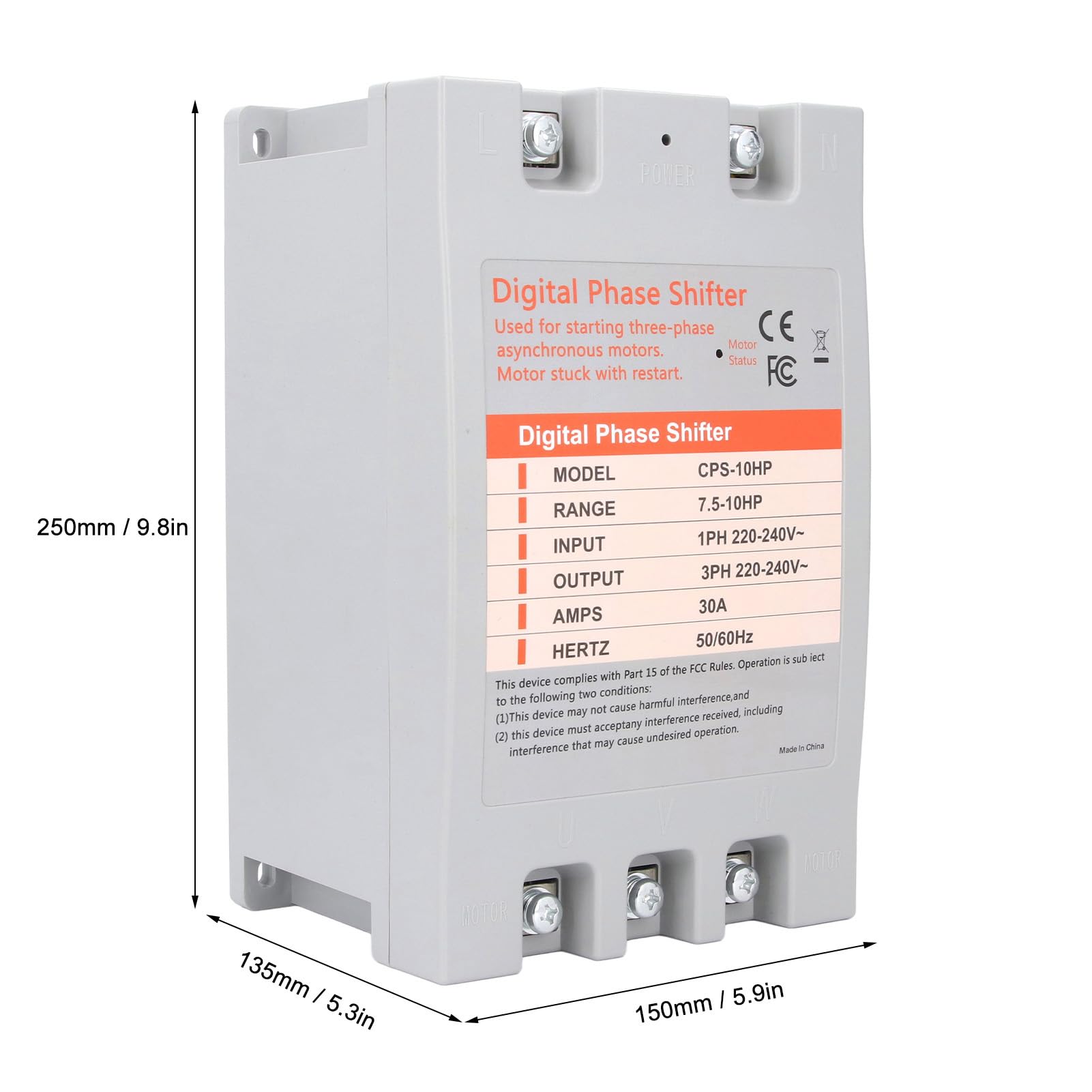 Garosa Convertisseur monophasé à 3 Phases, Déphaseur Numérique 7,5 KW 30 A pour Usage Commercial Résidentiel, Matériau ABS, Conversion de Puissance économe en énergie pour Moteurs, Machines à Bois,