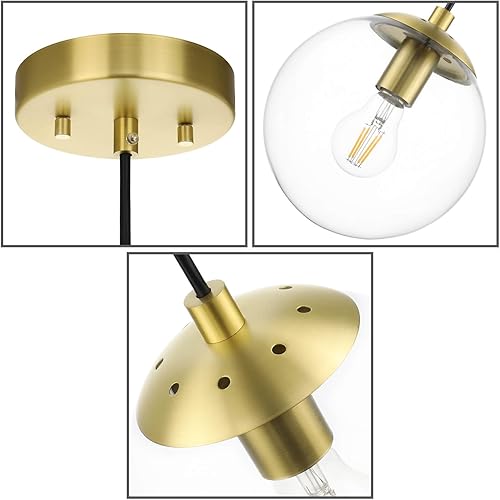 Miniatura 8 de XiNBEi Lighting Lámpara colgante de globo, iluminación colgante moderna de latón para isla de cocina con vidrio transparente