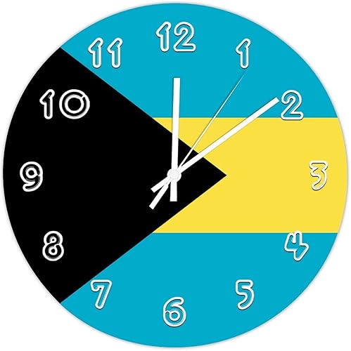 Reloj de pared redondo de Bahamas con bandera de las Bahamas, silencioso, sin tictac, para cocina, hogar, escuela, oficina, decoración de pared, 10