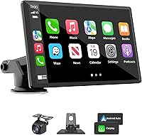 Yongeid Portable Wireless CarPlay & Android Auto 7" HD Touchscreen Stereo w/ Backup Camera, Mirror Link, Voice Control for All Cars