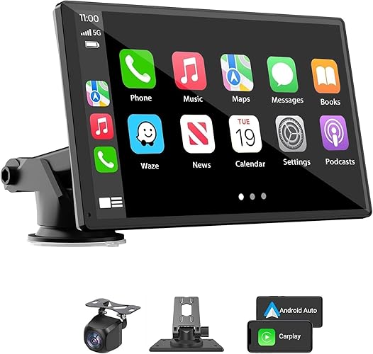 Portable Wireless Carplay Car Stereo, 7" HD Touchscreen for Car with Apple CarPlay & Android Auto with Backup ...