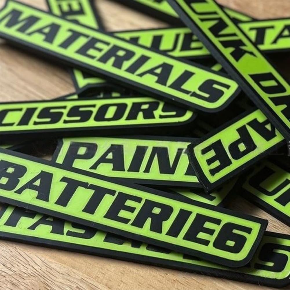 12 Pack of Magnetic Toolbox Labels, 3D-Printed Toolbox Drawer Tags, Reusable Tool Box Magnet Tags, Durable Lightweight Label Set for Tools Chest Cabinet for Organization, Easy to Stick(Green)