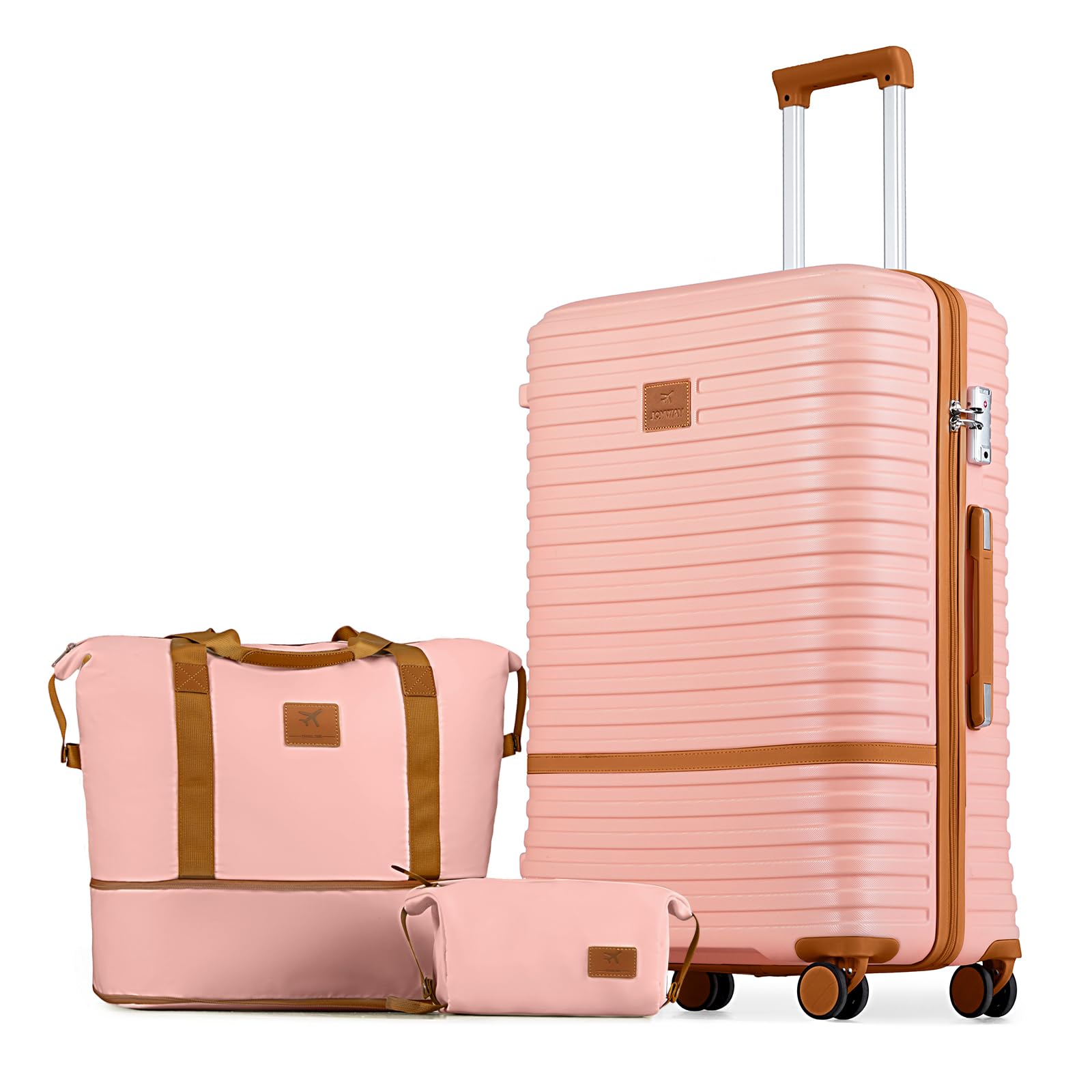 Joyway 28 Inch Large Luggage Hardside Suitcase with Spinner Wheel, Lightweight 3 Piece Suitcase Set with TSA Lock(Pink) Pink brown 3 Piece Set (28 Inch)