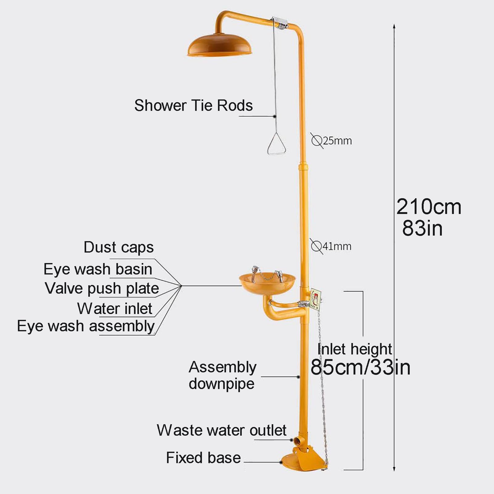 Estación lavaojos y ducha combinadas, estación lavaojos con ducha de emergencia, ducha de estación lavaojos de acero inoxidable, unidad de lavado de ojos con plomería de pie para uso industrial,