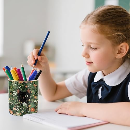 Miniatura 3 de WAVEYU Soporte para bolígrafos, taza para lápices, para escritorio, bonito soporte para brochas de maquillaje, organizador de cerámica duradero,