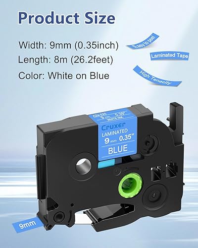 Miniatura 2 de Cruxer Paquete de 4 cintas de repuesto para P-Touch TZe-525 AZe-525 azul, blanco sobre azul, 0.35 pulgadas, 0.354 in x 26.2 ft, compatible con