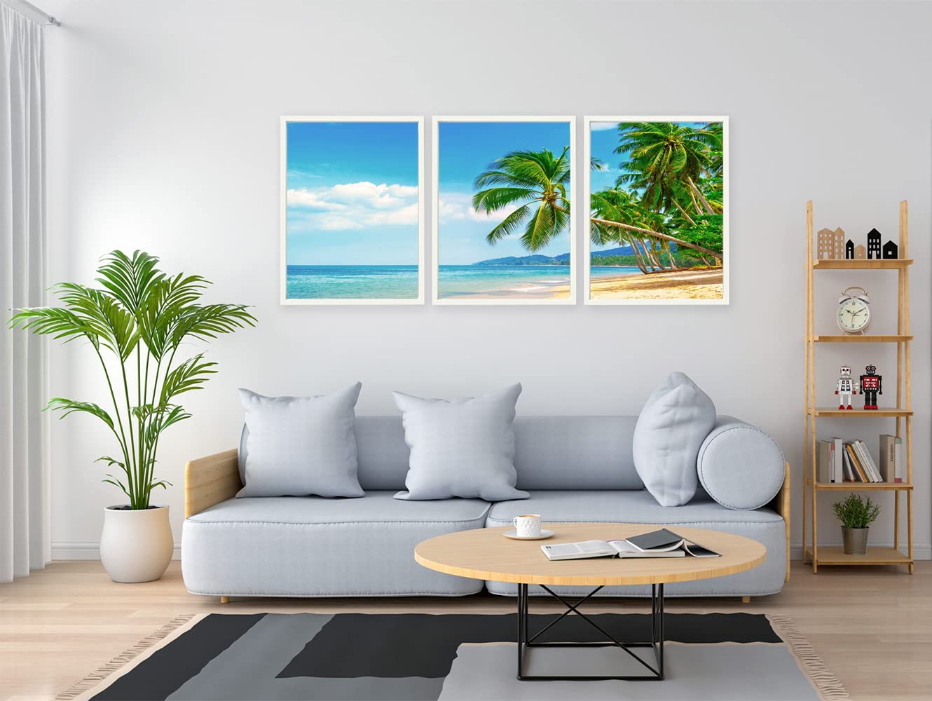 VERRE ART White Floater Framed Canvas - Wall Decor for Living Room, Bedroom, Office, Hotels, Drawing Room (46in X 27in) - Sunny Beach Shorline