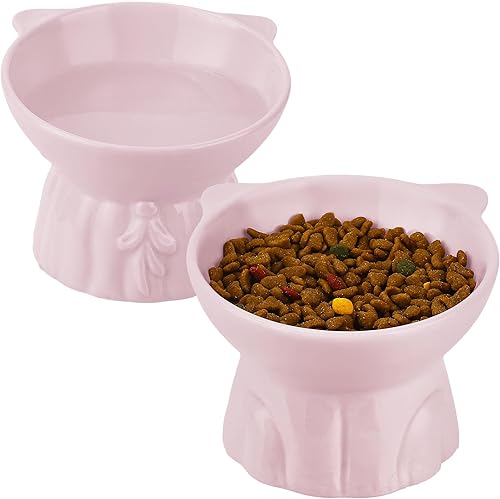 Cuencos elevados de cerámica para gatos, 2 cuencos elevados extra anchos para comida y agua, plato de comida para gatos poco profundos, apto para