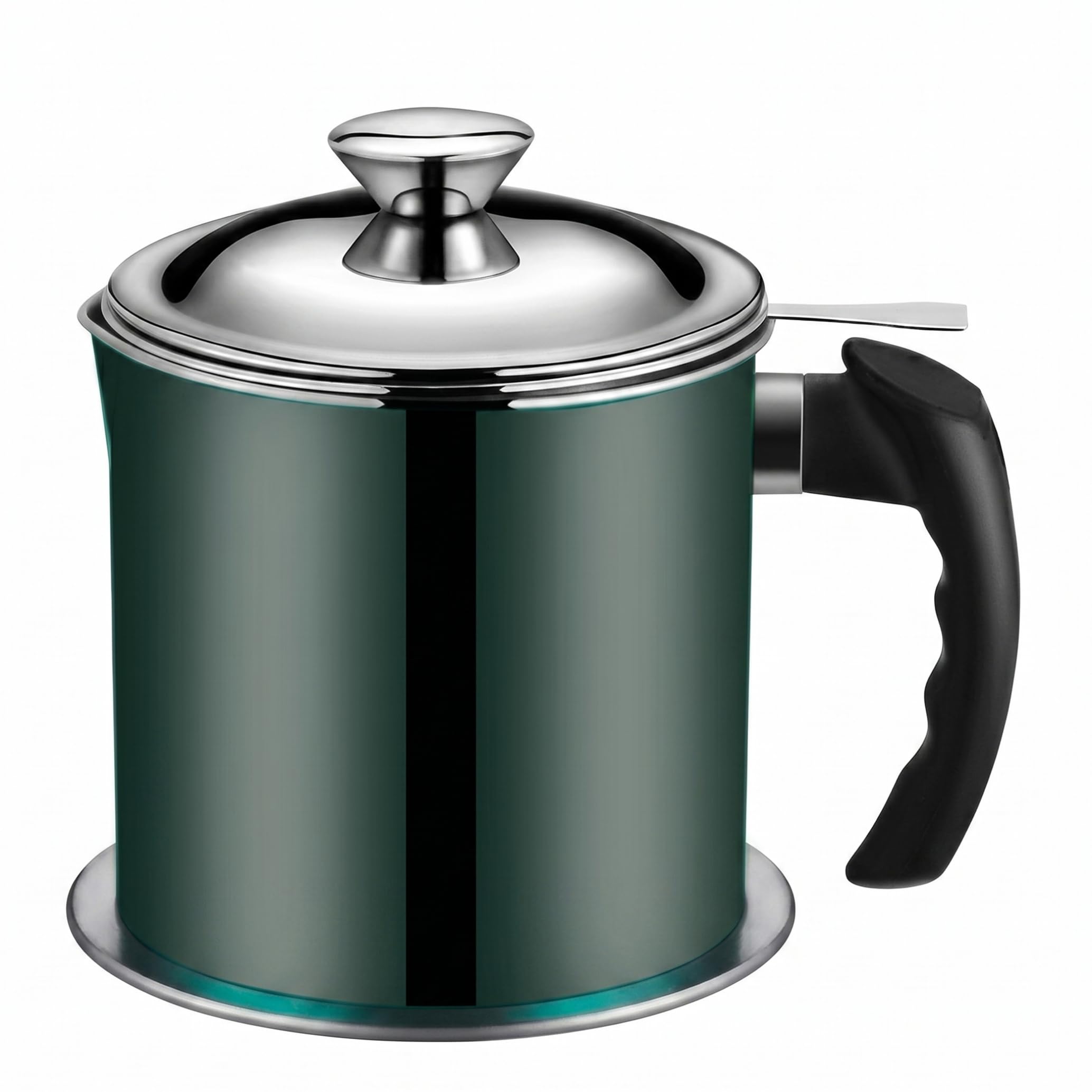 Vervevum Bacon Grease Container With Strainer, 1.3L Cooking Oil Container, Stainless Steel Kitchen Grease Separator With Heat-resistant Handle & Lid, Green, For Kitchen