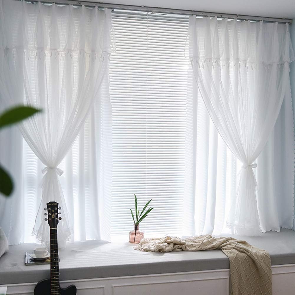 Mix Match Voile Blackout Curtains 1 Panel Double Layer Elegant Curtain Thermal Insulated Curtains for Girls Bedroom Gray 350x270cm(138x106inch) (Blue 400x270cm(157x106inch))