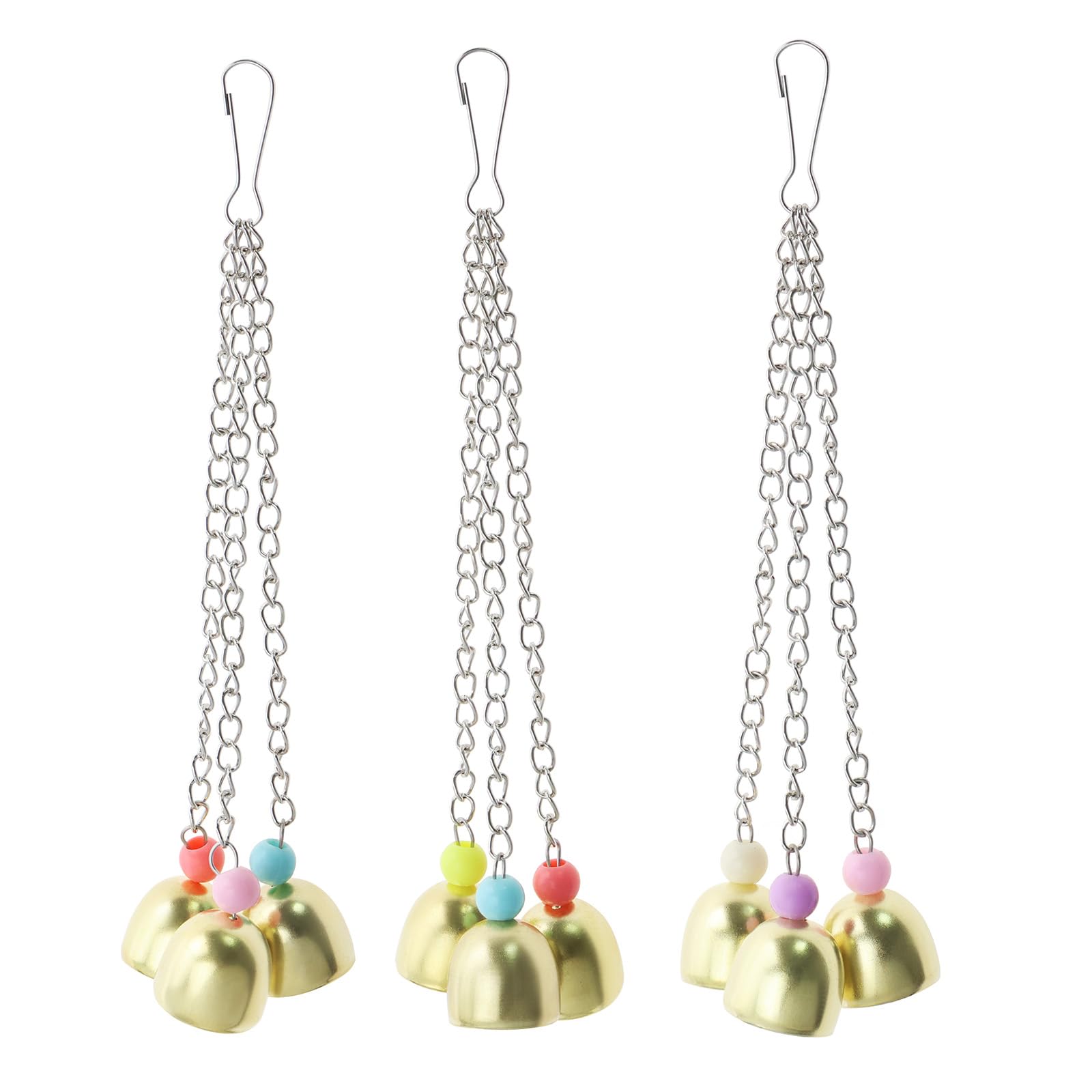 eMagTech 3PCS Parrot Alloy Bell Toys Bird Interactive Chain Metal Bell Toy for Cockatiels Conures and Lovebirds Hanging Bell Bird Activity Stand 23.5cm