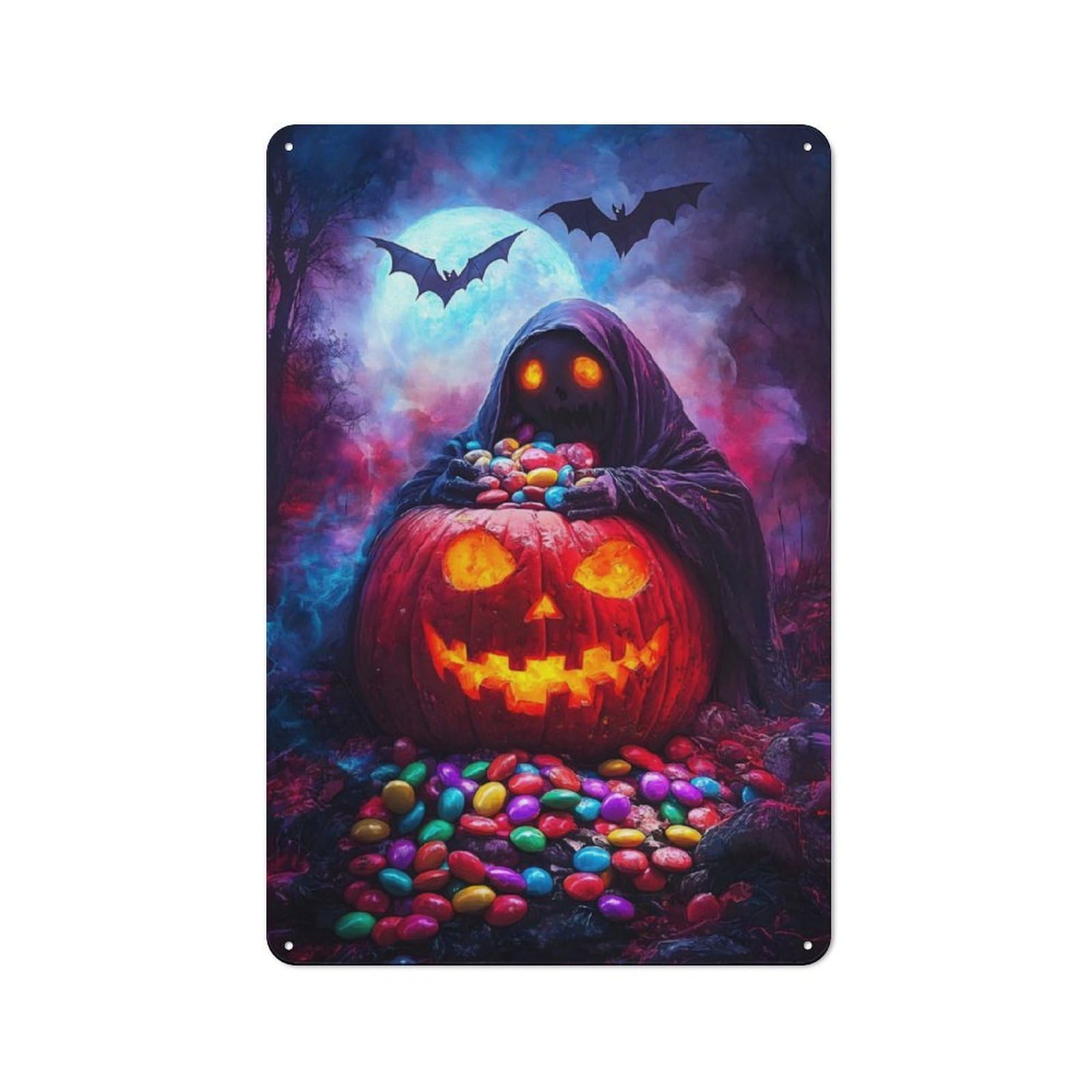Junmoney Halloween Pumpkin & Grim Reaper For Hobby Room Or Studio, Retro-Style Tin Sign 30X20cm, For Room Styling Across Hobby Rooms And Studios