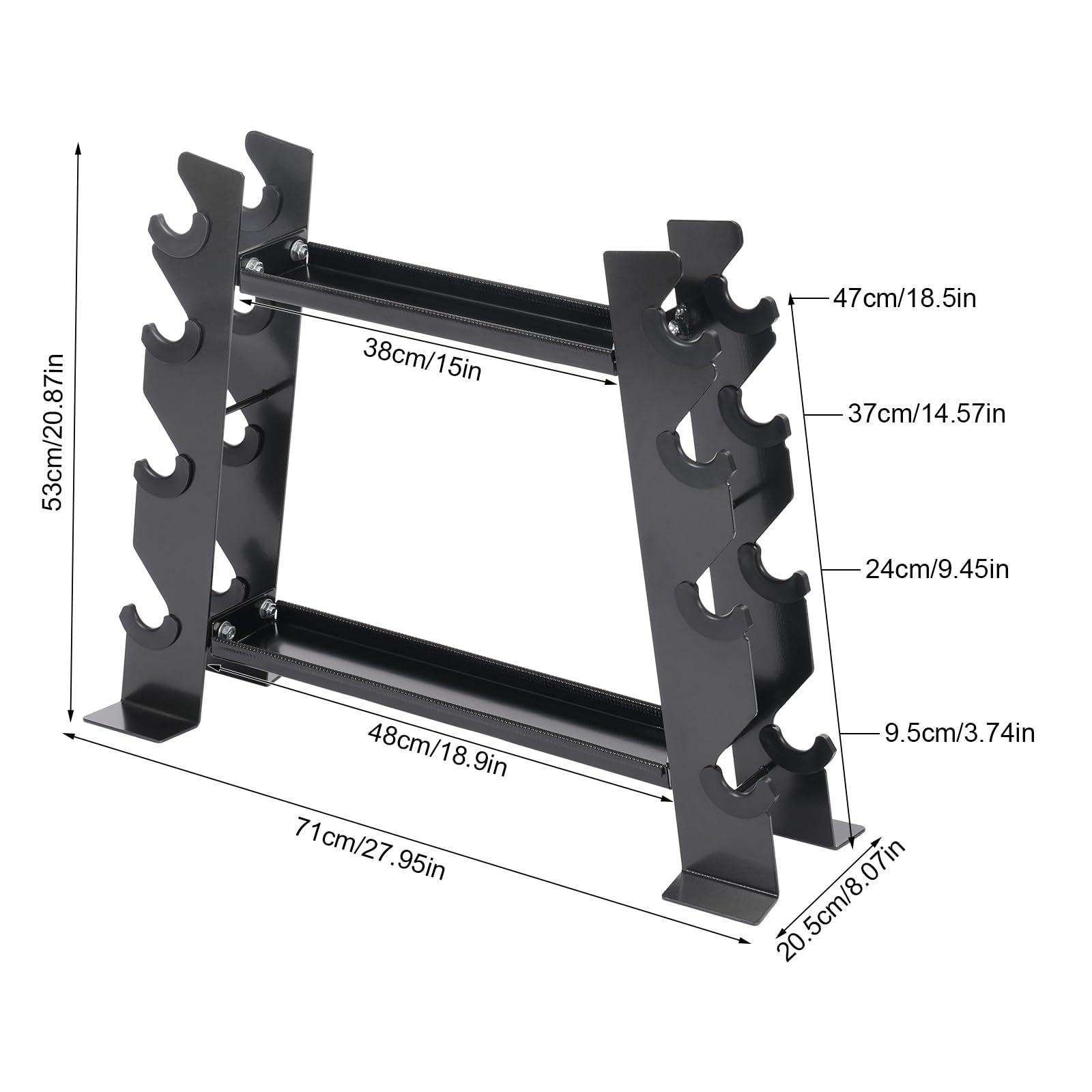 Supporto multifunzione per manubri fino a 150 kg, supporto per manubri con 8 inserti laterali, stabile per manubri e bilancieri, ideale per palestra, casa
