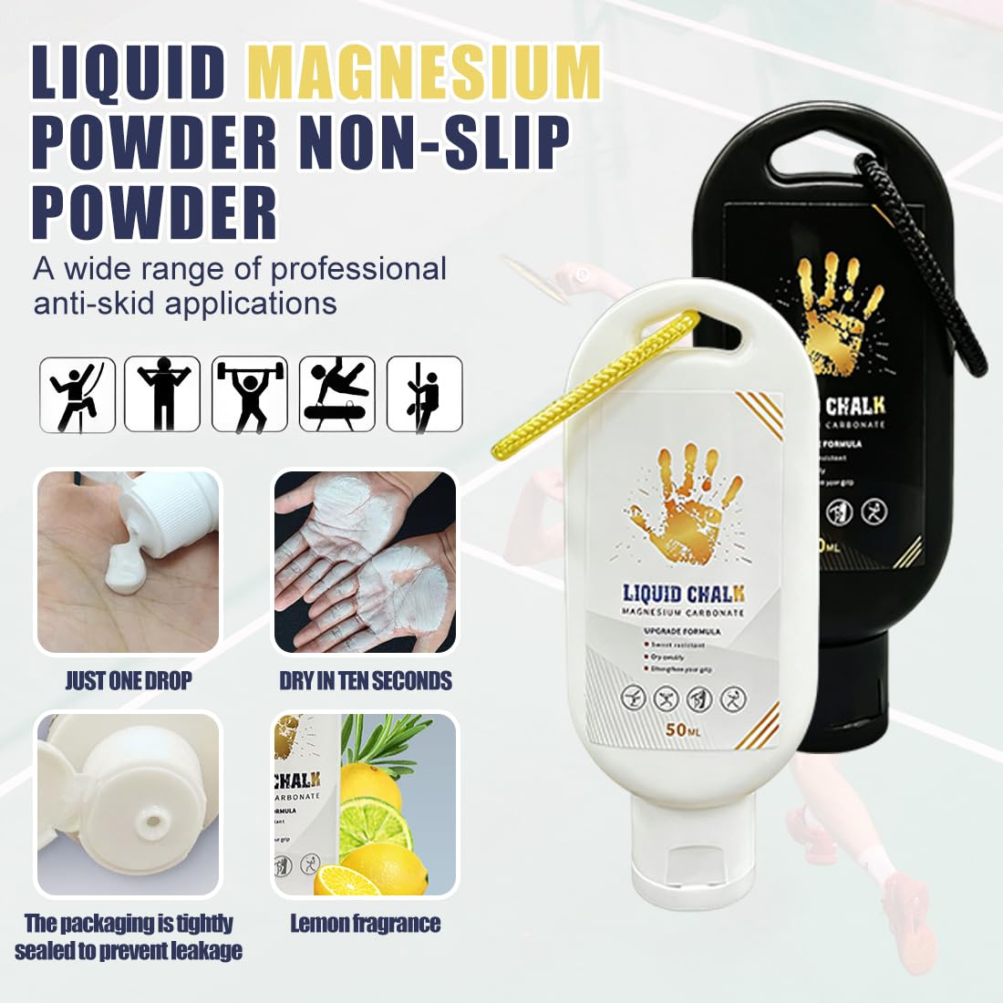 4 Piezas De Magnesita LíQuida, Para Escalada, Levantamiento De Pesas, Danza, Resistente Al Sudor Y Duradera, Para Un Mejor Agarre, 50 Ml (Negro + Blanco)