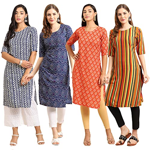 Image of Pinkmint Women's Crepe Digital Print Straight Kurta (Pack of 4)