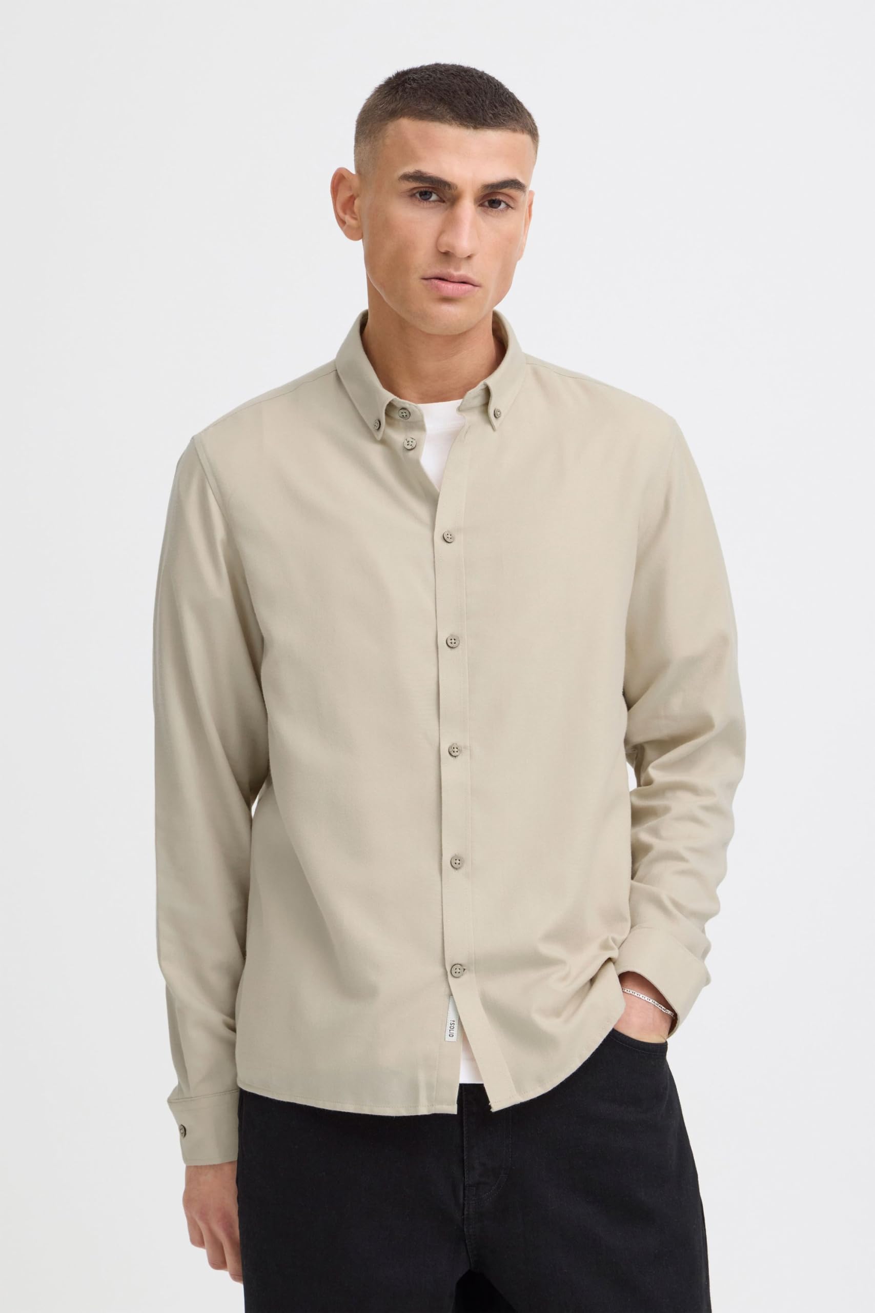 !Solid SDPete SH - Camisa básica de Manga Larga para Hombre con Cuello Abotonado, Resistente algodón y poliéster de Calidad