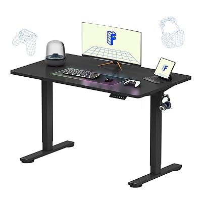 FLEXISPOT EN1 One-Piece Standing Desk, 48"x24" Seamless Desktop Electric Height Adjustable Desk for Home Office, Multi-Monitor Setups & Easy Assembly, Black (Black Frame)