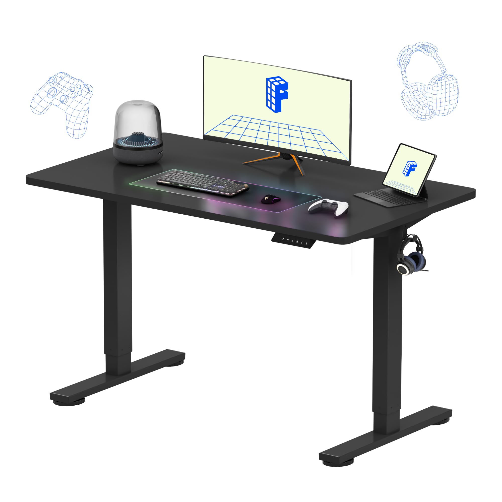 FLEXISPOT EN1 One-Piece Standing Desk, 48"x24" Seamless Desktop Electric Height Adjustable Desk for Home Office, Multi-Monitor Setups & Easy Assembly, Black (Black Frame)