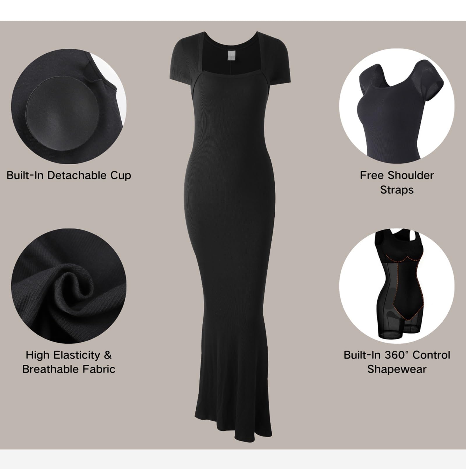 HLTYGWX Vestido Lencero Moldeador para Mujer, Vestido Debajo del Vestido, Vestido Largo con Control de Barriga