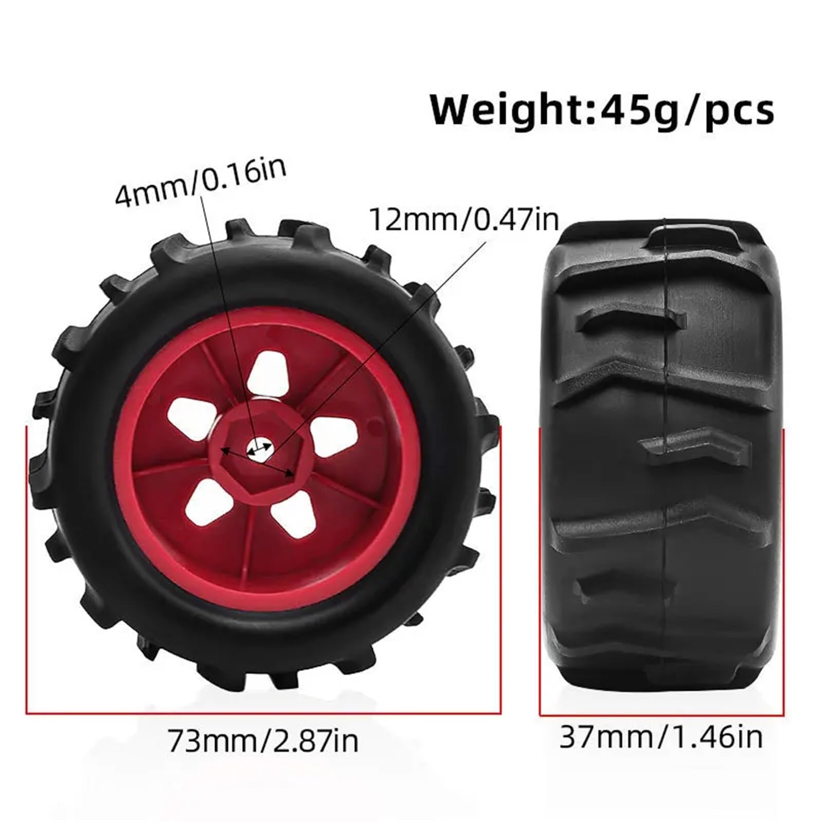 Per ARRMA Per GRANITE Per GROM 1/18 RC Auto 73mm Per Desert Short Course Truck Sabbia Pneumatico Spiaggia Neve Pneumatici 12mm Ruota Esagonale Parti RC Modelli Pezzi
