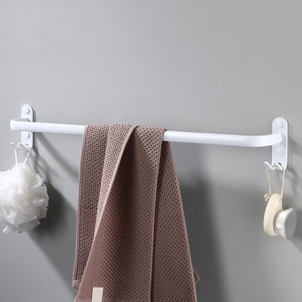 Dorgetoues Towel Rail Wall Mounted Bathroom Towel Rack Aluminum Towel Rails with Hooks Drilling Installation Towel Bar for Bathroom Kitchen White 1 layer 50cm