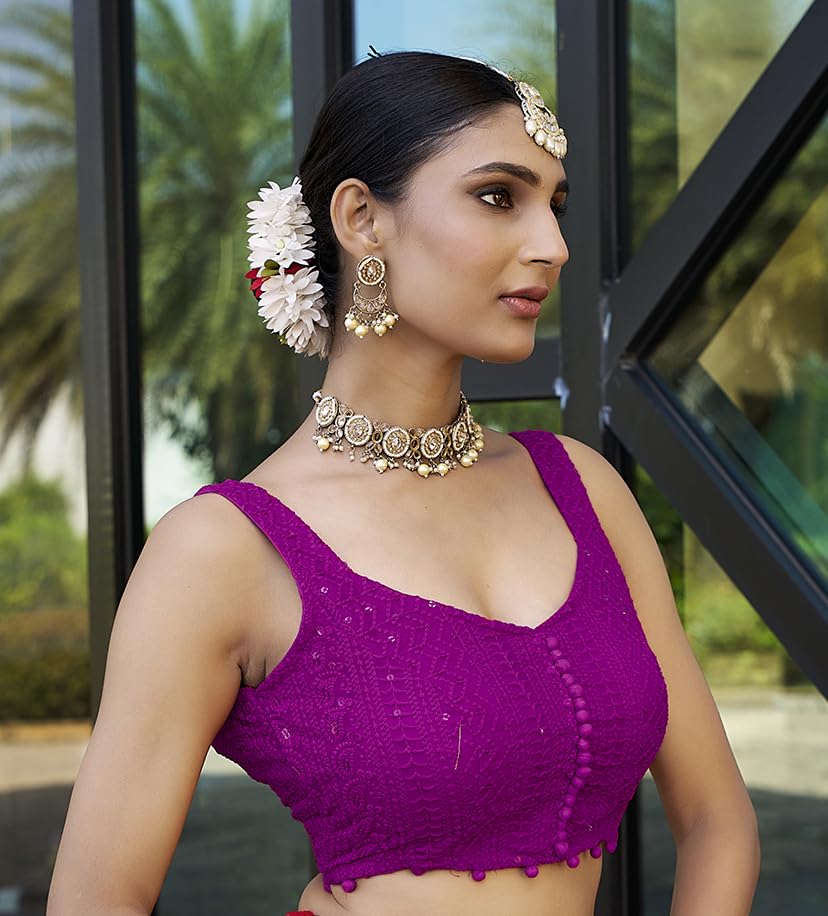 Image of Vihu Fashion Women's Readymade Fancy Potli Pattern Blouse Embroidery Lucknowi Work Sequence Work Indian Ethnic Designer Sleeveless Blouse Readymade Sweetheart Neck Blouse Women Blouse