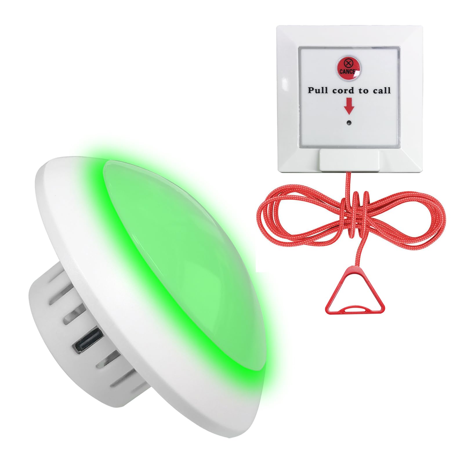 Bathroom Emergency Red Triangle Pull Cord Toilet Alarm System 1 Wireless Flashing Warning Light 1 Call Bell for Elderly/Patient/Disabled/Nursing Home