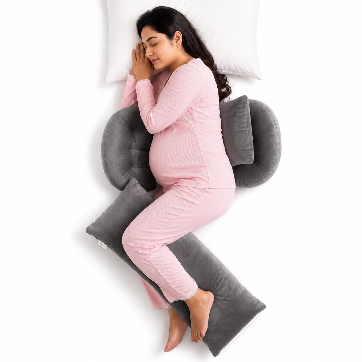 OYO BABY Maternity Pillow Bundle | Adjustable Butterfly Design | Plush Velvet 4-in-1 Maternity Body Pillow | Doubles as Nursing Pillow for Back, Hip and Belly Support - Grey-picture-20