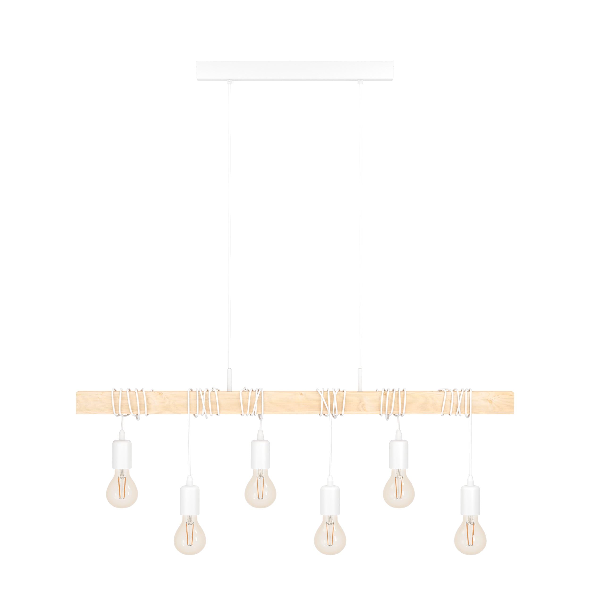 Eglo Suspension Townshend, lampe suspendue vintage à 6 flammes au design industriel, luminaire rétro en acier et bois, couleur : blanc, brun, douille : E27 | industriel, luminaire rétro en acier et bois, couleur : blanc, brun, douille : E27