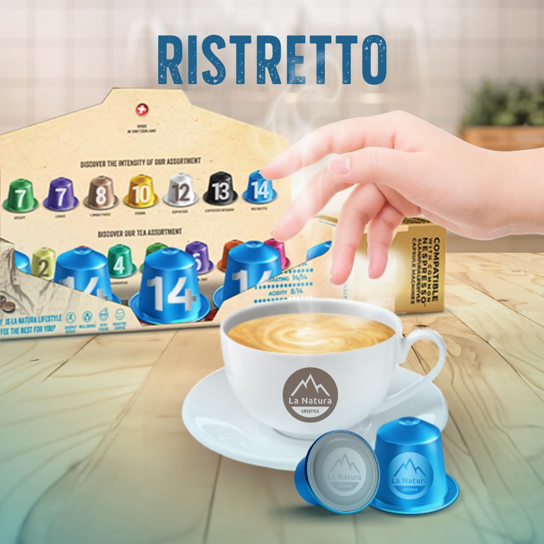 La Natura Lifestyle 120 cápsulas de café Ristretto de aluminio, 100% reciclables, compatibles con Nespresso®