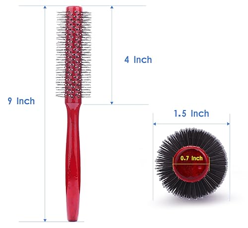 Miniatura 5 de PERFEHAIR Cepillo de pelo redondo pequeño para secar con cerdas de nailon suaves, 1.6 pulgadas, para cabello rizado corto o mediano, rojo