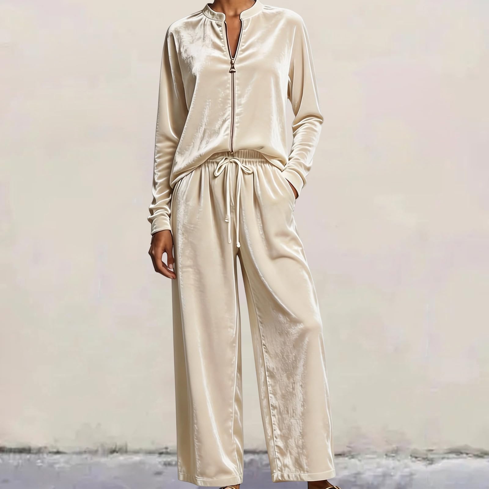 Élégant manteau à capuche en velours avec pantalon large pour un ensemble veste sweat-shirt en velours délavé et pantalon