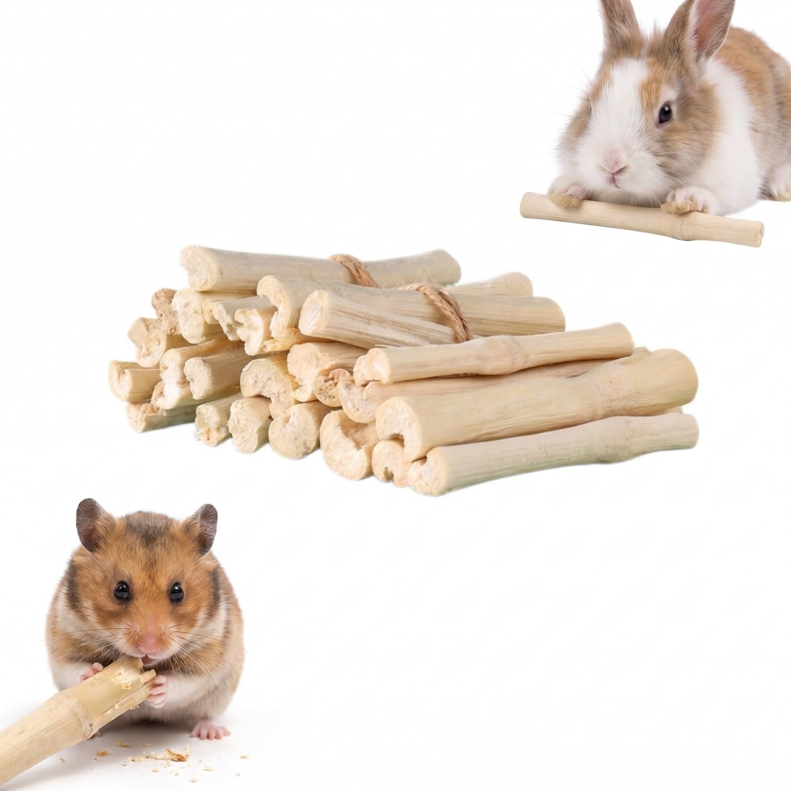 200G Bamboo Chew Sticks for Rabbits,Rabbit Chew To/ys for Teeth,Hamster Chew To/ys & Guinea Pig Chew To/ys,Rabbit Enrichment Toys,Bunny To/ys,Small Animal Chew Sticks,Boredom Breakers