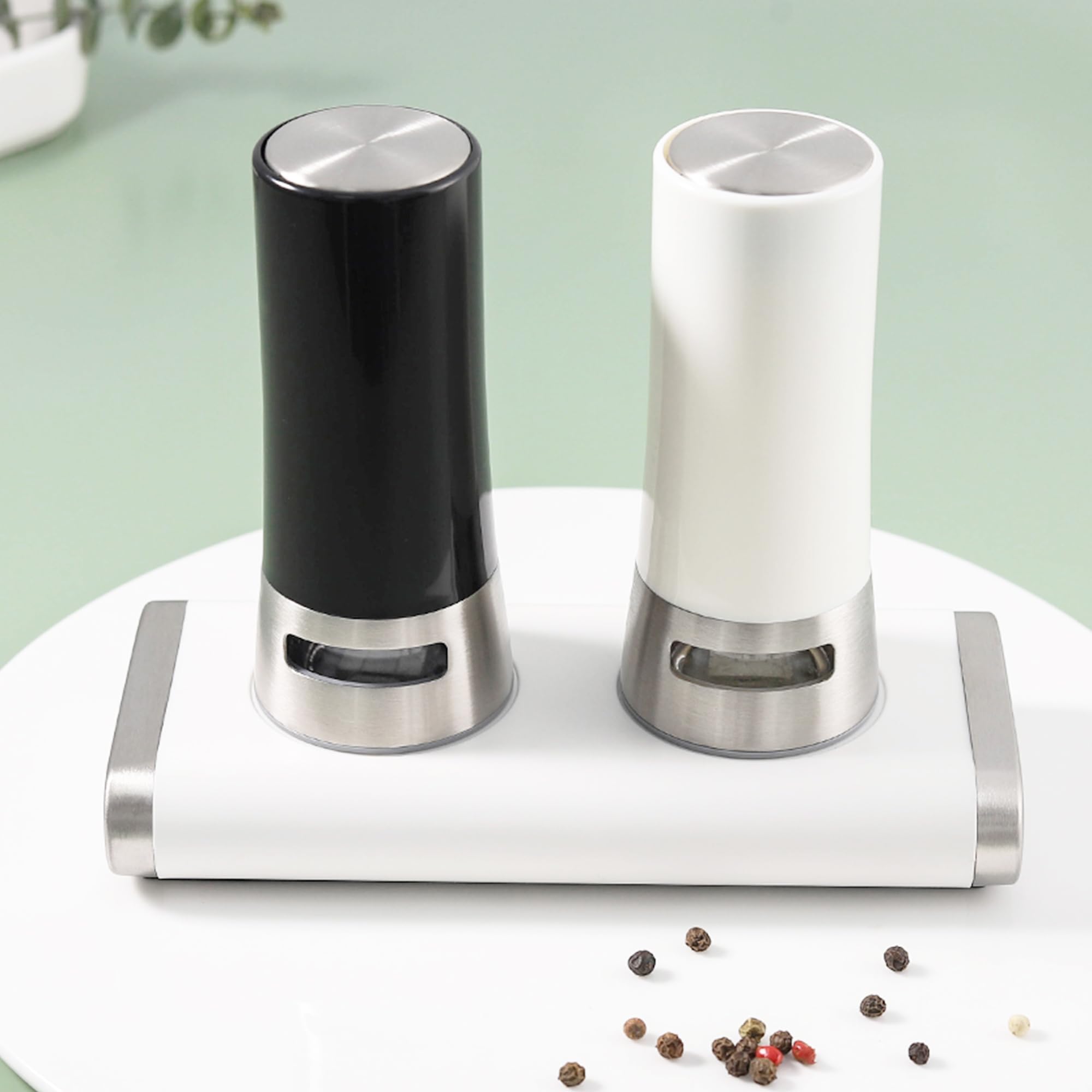 Kuber Industries 60ml Salt & Black Pepper Grinder Crusher with Magnetic Base | Salt and Pepper Set for Kitchen | Salt and Pepper Sprinkler | Salt Pepper Shaker | White & Black-1080143