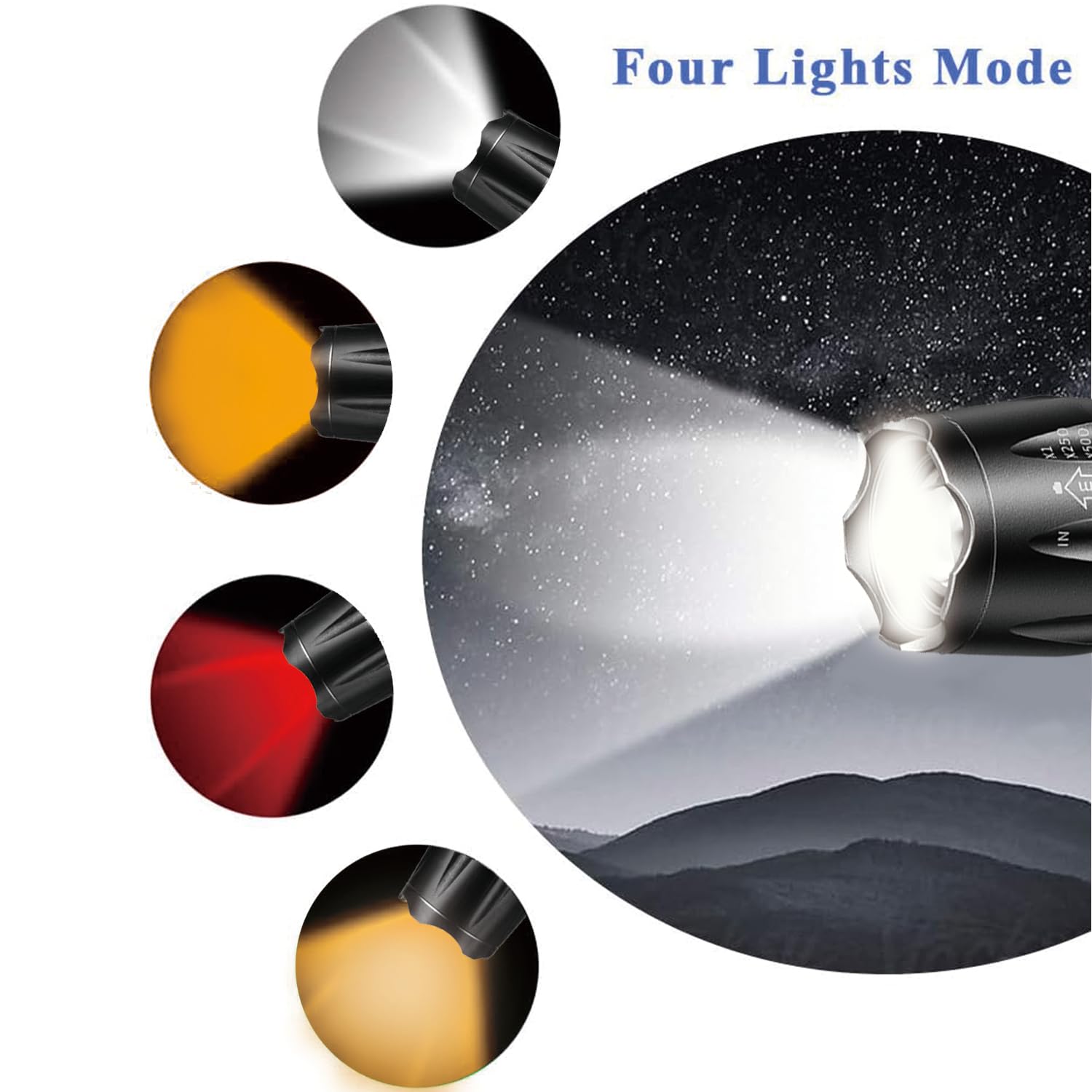 MODOAO 4 in 1 LED Torch, Rechargeable Red Yellow Amber White Light Flashlight, 4 Modes Photography Fill Light - Image 2