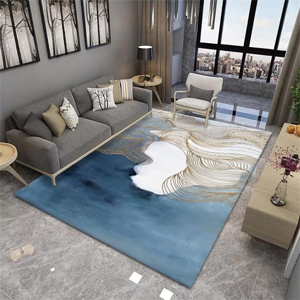 Tapis priere enfant bleu 90x180 cm lavable pour salon moderne
