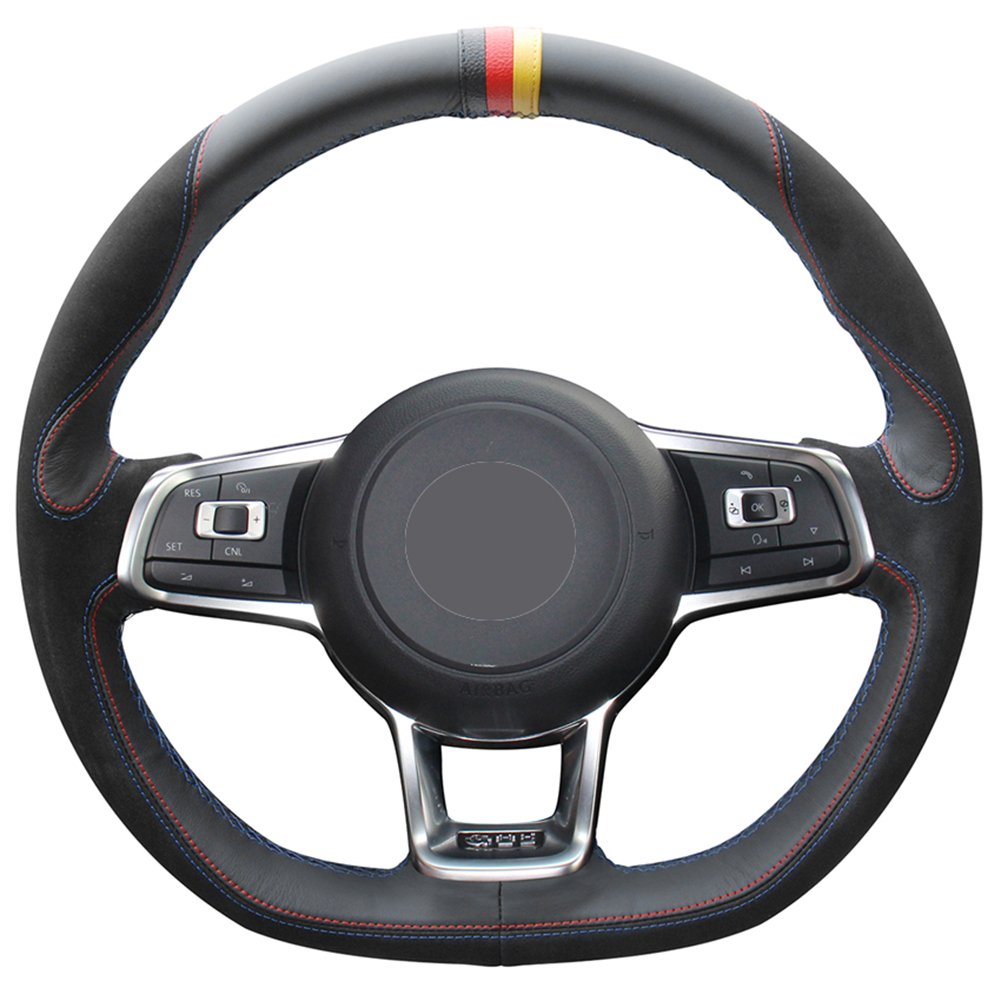 Buy Loncky Black PU Carbon Fiber Suede Leather Steering Wheel Covers