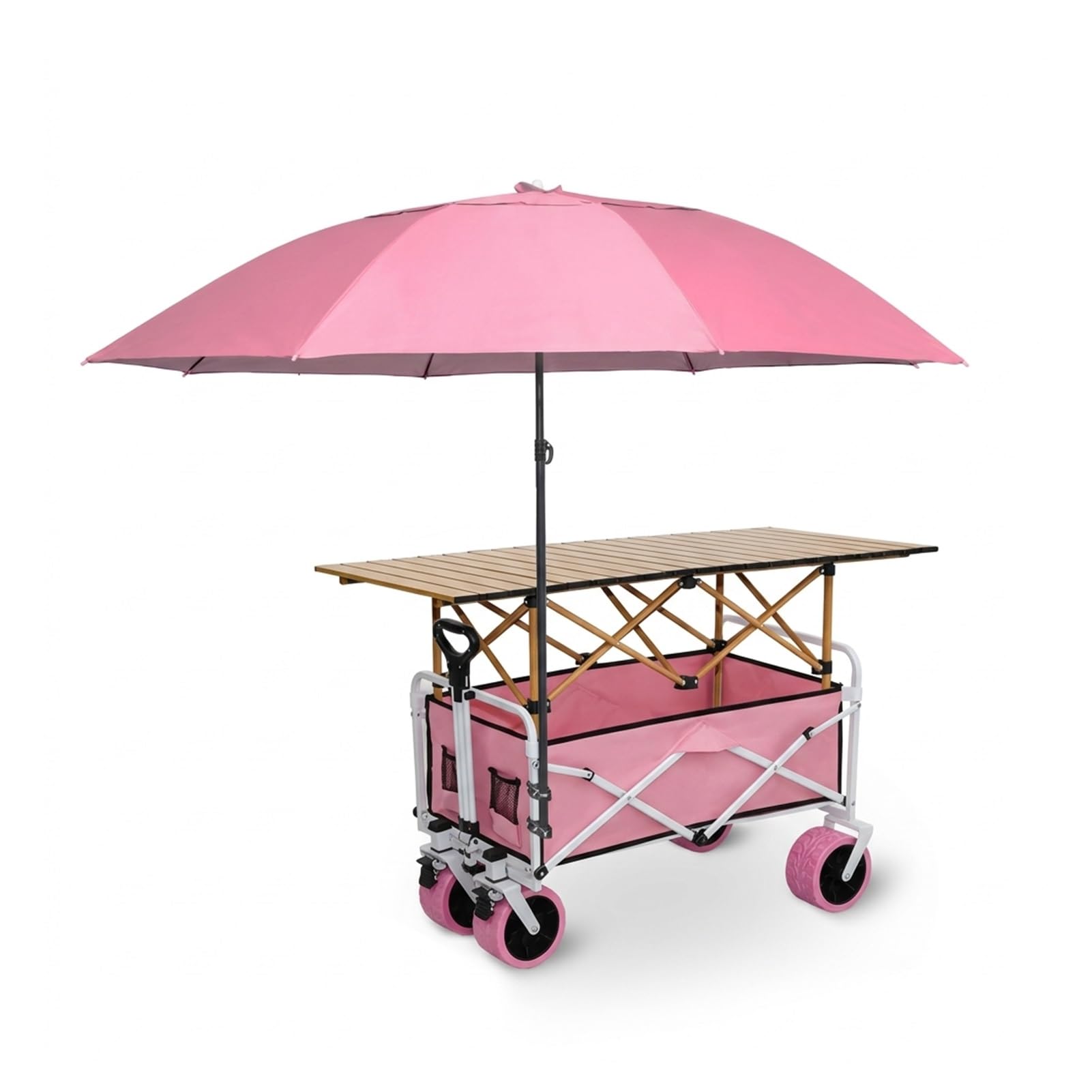Carrello pieghevole per esterni con tettoia, espositore mobile per cibo da strada, ruote bloccabili, carro portatile per mercato, campeggio, spiaggia