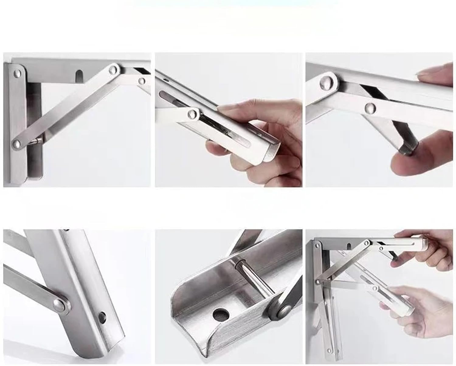 Folding Shelf Brackets 2PCS DIY Stainless Steel Triangle Folding Bracket Heavy Support Adjustable Wall Mounted Bench Table Shelf Bracket for Table，Work Bench(Silver-8inch)