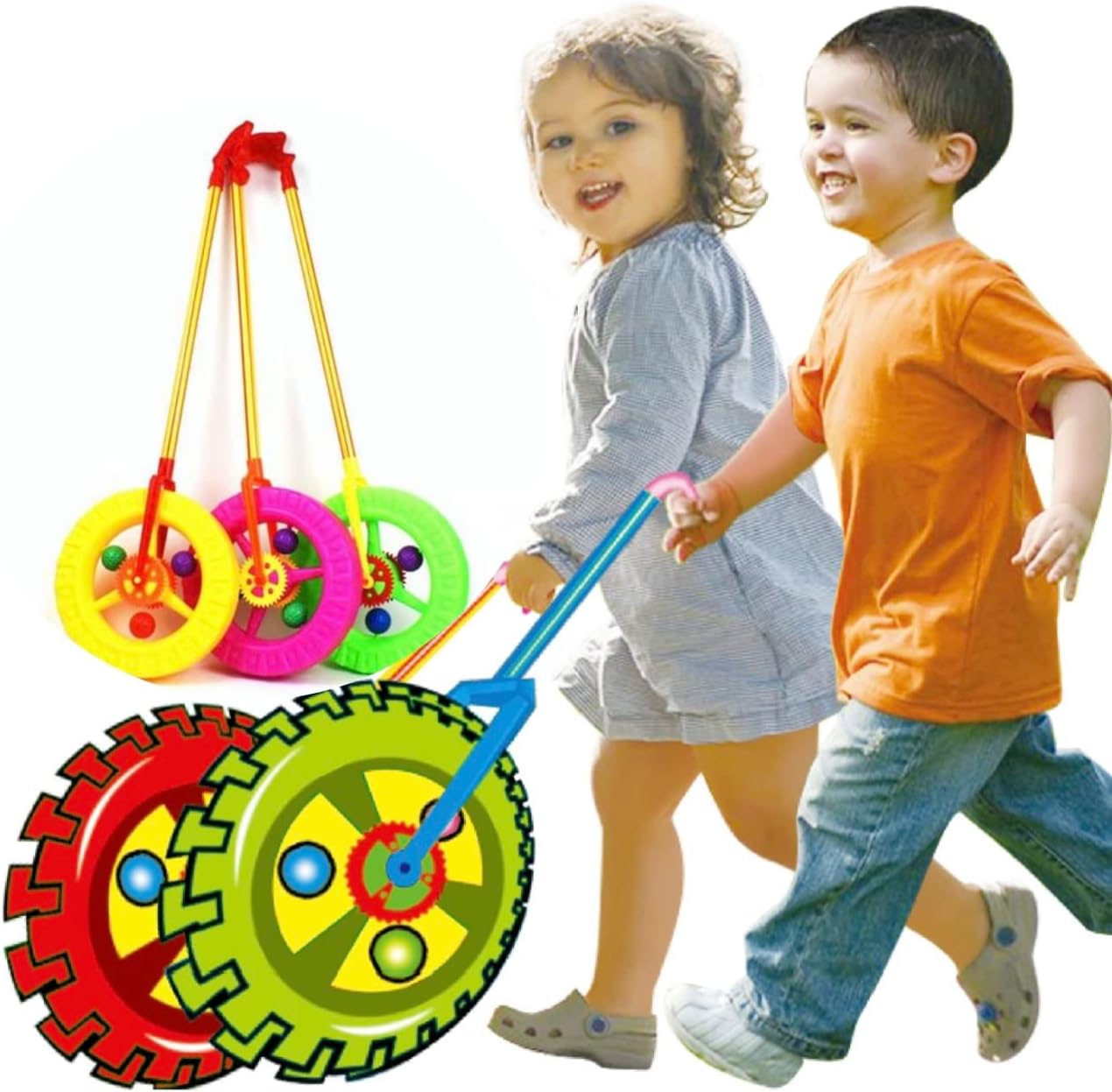 Super wheel push and pull hand wheel for kids. Push along toy. Push
