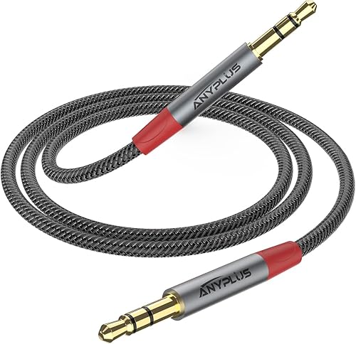 Miniatura 1 de Cable auxiliar, cable auxiliar TRS macho a macho de 0.138 in para iPhone, 1M-1 paquete, cable de audio trenzado de alambre de pescado, conector