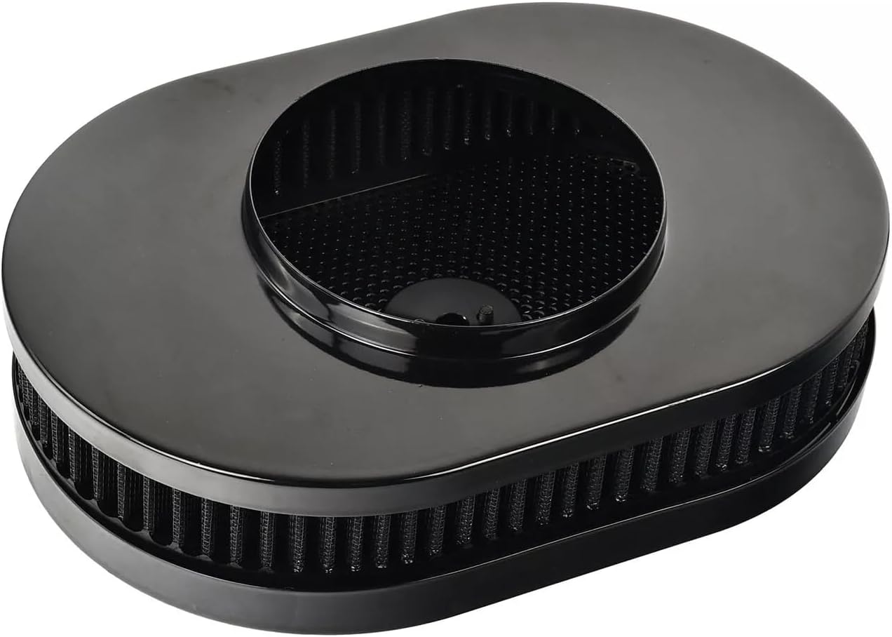 BestParts 12"x 2" Black Oval Air Cleaner Washable Filter Assembly 5-1/8" Carb Neck w/Flow-Thru Lid High-Flow Chrome Compatible With GMC Chevy Ford Chryler Dodge Hot Rod Customs