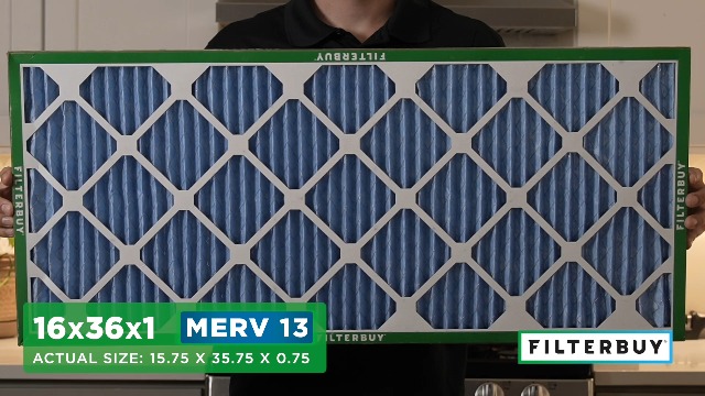 Image of Filterbuy 16x36x1 Air Filter MERV 13 Smoke & Allergy Defense (4-Pack) | Electrostatic Pleated HVAC AC Furnace Filters Replacement, Made in USA (Actual Size: 15.75 x 35.75 x 0.75)