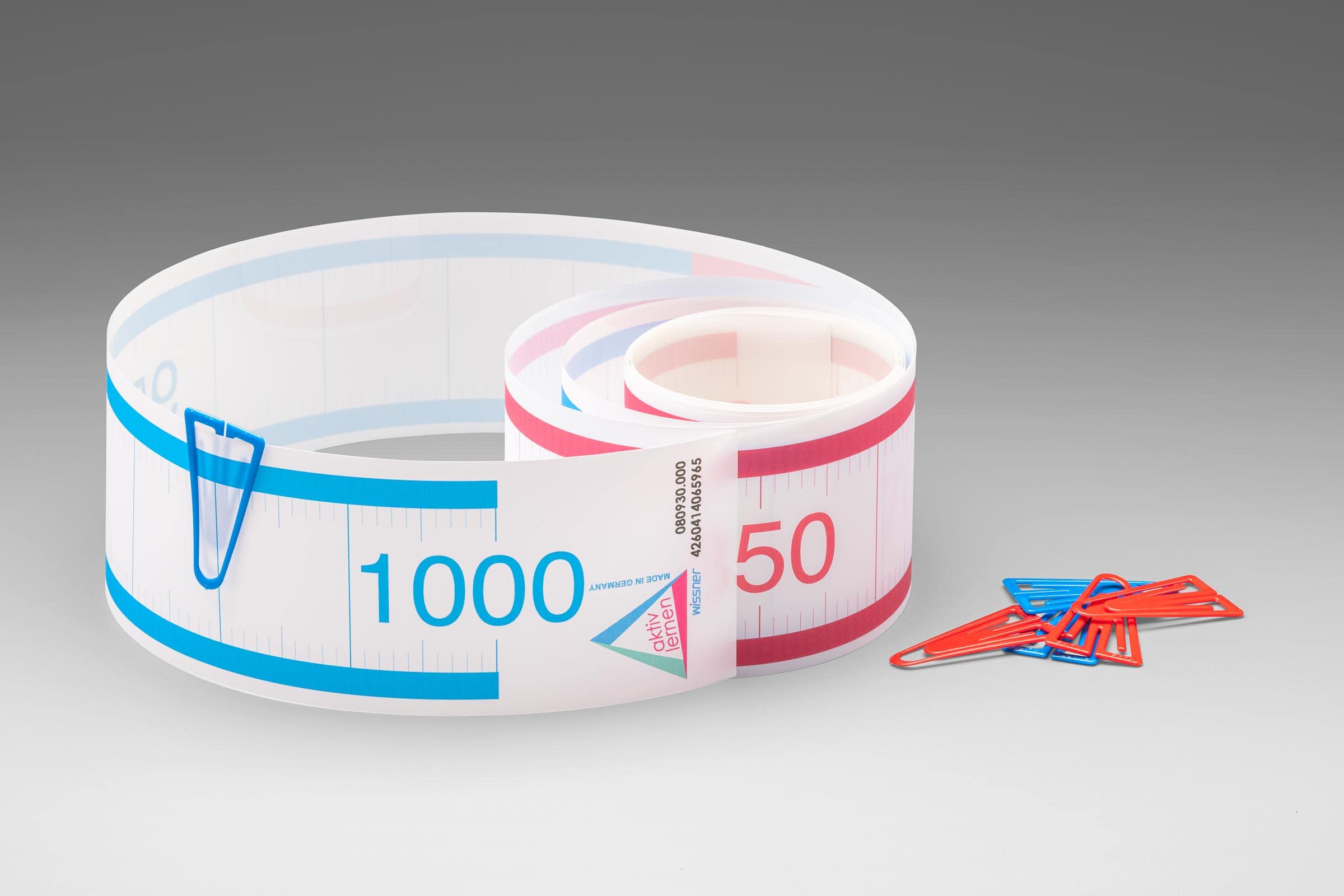 WISSNER Zahlenstrahl 0-1000 5m 9cm Rechenband mit Klammern Klettpunkten Dose RE-Plastic