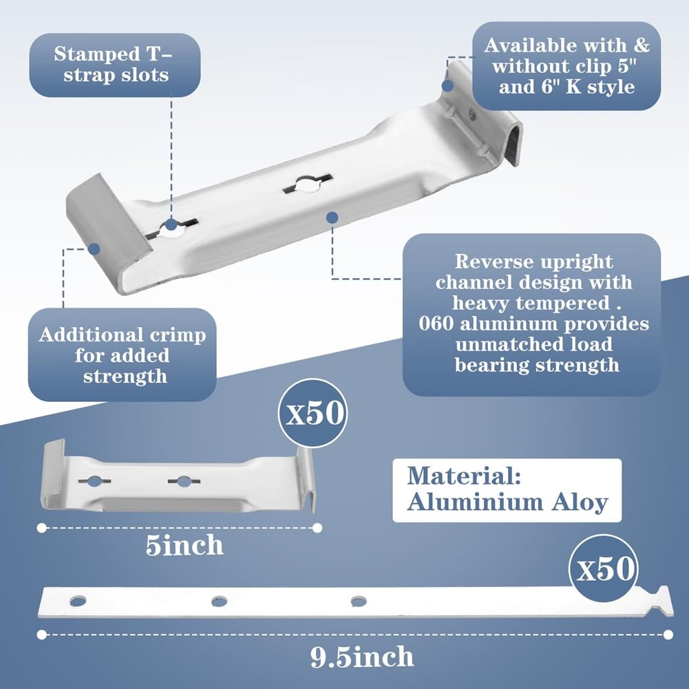 Soporte Reforzado para Canalones con Correas para Fijación Sin Aleros. Ideal para Canalones de Aluminio y Acero. Soportes para Canalones de Aluminio de 5 Pulgadas.