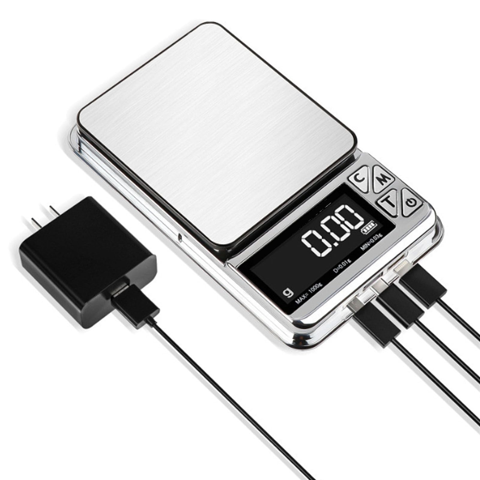 Báscula Digital Alta Precisión 500g x 0.01g Escala Miligramos para Joyería Cocina Portátil con Función Tare PCS Acero Inoxidable
